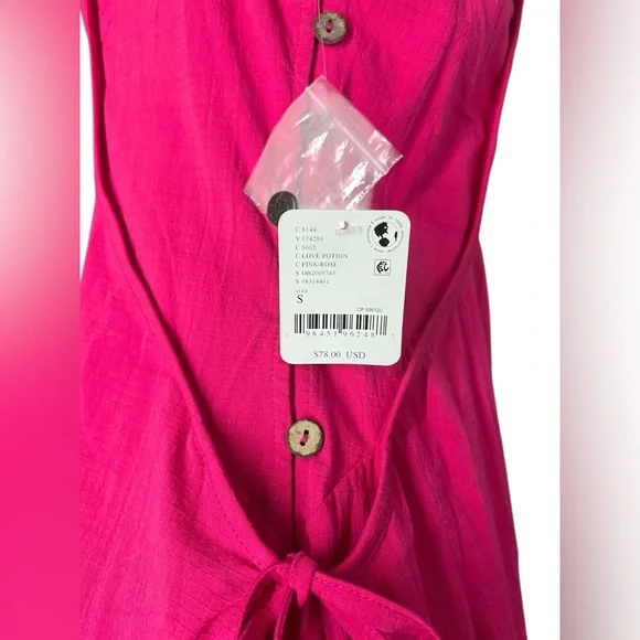Free People Forever fancy Hot Pink Mini Dress Tie sides with buttons Size S NWT - Picture 8 of 11